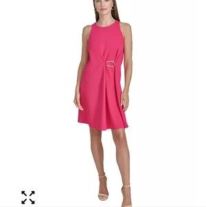 Halston Women's Ring-Trim Shift Dress Sz 14 Hot Pink Barbie NWT Cocktail Party